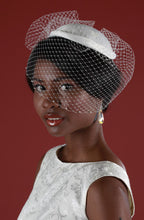 Load image into Gallery viewer, Bridal Cap with Birdcage Veiling and Pouf with Crystal Edging
