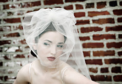 Illusion Blusher Veil with Train and Pearl Brooch