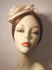 Sinimay Fascinator with Face Veil and Flower Accent