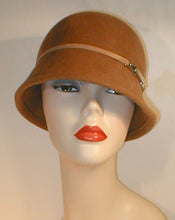 Load image into Gallery viewer, Velour Asymmetrical Cloche with Cream Lambskin Leather Band and Silver Accented Buckle.