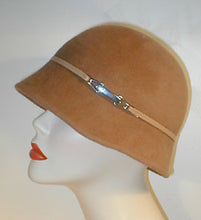 Load image into Gallery viewer, Velour Asymmetrical Cloche with Cream Lambskin Leather Band and Silver Accented Buckle.