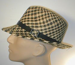 Two Tone Panama Fedora with Leather Band and Silver Accent.