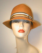 Load image into Gallery viewer, Tear Drop Panama Fedora with Stripped Grosgrain Band and Silver Butterfly Buckle
