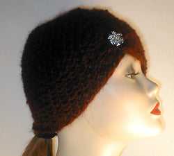 Hand Crocheted Wool Ski with Gather and Rhinestone Accent