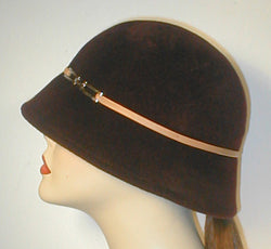 Velour Cloche with Leather Band and Silver Buckle.
