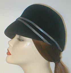 Velour 60's Style cap with Leather Accent.