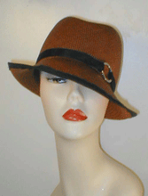 Load image into Gallery viewer, Panama Center Crease Cloche with Profile Brim Grosgrain Accent ,Grosgrain Band and Silver Ring.