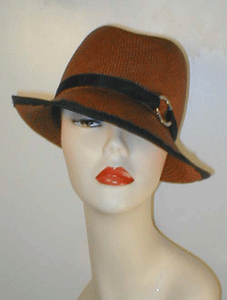Panama Center Crease Cloche with Profile Brim Grosgrain Accent ,Grosgrain Band and Silver Ring.