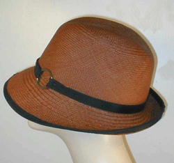 Panama Center Crease Cloche with Profile Brim Grosgrain Accent ,Grosgrain Band and Silver Ring.