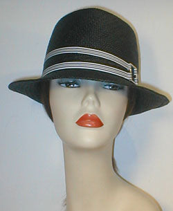Panama Teardrop Fedora with Stripped Grosgrain Bands and Silver Buckle.