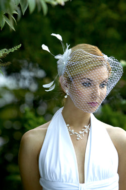 Basic bandeau birdcage veil with Feather Fascinator #CO65