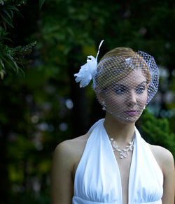 Swarovski Crystal Bandeau Birdcage veils with Feather Fascinator