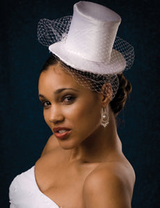 Mini Bridal Satin Cocktail Hat with Netting and Vintage Accent.