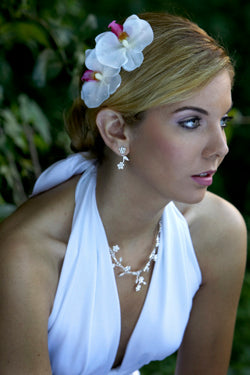 Silk Orchid Hair Flowers with Swarovski Crystals