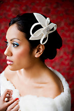 Load image into Gallery viewer, Velour Sculptured Fascinator with Rhinestone Brooch.