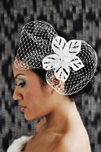 Load image into Gallery viewer, Satin Cut Out Flower with Pearly Stamens with worn with Birdcage Pouf