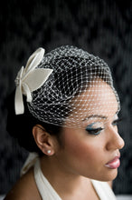 Load image into Gallery viewer, Basic Side Gather Veil with Velour Sculptured Fascinator with Rhinestone Brooch