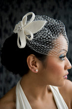 Load image into Gallery viewer, Basic Side Gather Veil with Velour Sculptured Fascinator with Rhinestone Brooch