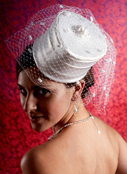 Tear Drop Pill Box with Short Birdcage Veil with Chenille Dots