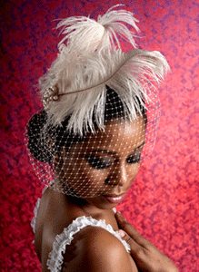 Basic Birdcage Veil with Double Ostrich Feathers with Pearl Brooch Accent