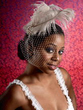 Load image into Gallery viewer, Basic Birdcage Veil with Double Ostrich Feathers with Pearl Brooch Accent