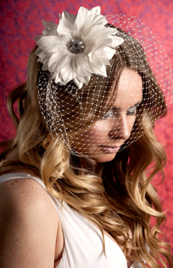 Basic Birdcage Veil with Silk and Organza Flower with Vintage Style Rhinestone