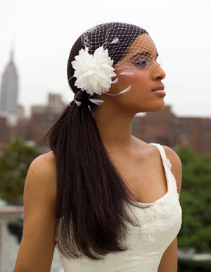 Plain Eye Catcher Birdcage Veil with Silk Flower Cocktail Piece