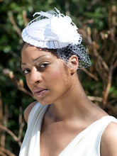Load image into Gallery viewer, Bridal Cap with Ruffle ,Birdcage Pouf with Flower and Feather