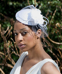 Bridal Cap with Ruffle ,Birdcage Pouf with Flower and Feather
