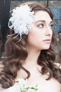 Organza Flower with Ostrich Feathers and Vintage Inspired Brooch