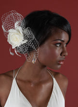 Load image into Gallery viewer, Double Birdcage Pouf With Silk Rose and Stripped Coque Feathers