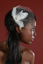 Load image into Gallery viewer, Feather and Birdcage Pouf Fascinator with Crystals and Vintage Inspired Crystal Brooch.
