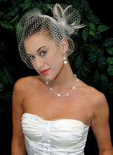 Load image into Gallery viewer, Plain Blusher Birdcage Veil with Pouf Pearl and Hackle Accent