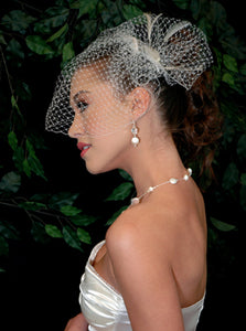 Plain Blusher Birdcage Veil with Pouf Pearl and Hackle Accent