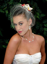 Load image into Gallery viewer, Plain Blusher Birdcage Veil with Double White Orchid Hair Flower