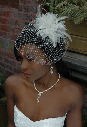 Fly Away Birdcage with Organza Flower and Hackle Feathers