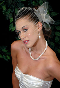 Pearl Bandeau Birdcage Veil with Horse hair and Horsehair Flat Back Pearl Sculptured Cocktail Piece