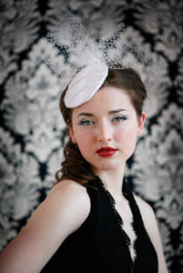 Satin Cocktail Cap with Detailing and Birdcage Poof