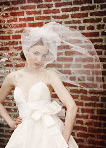 Illusion Blusher Veil with Train and Pearl Brooch