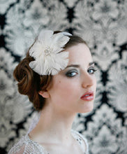 Load image into Gallery viewer, Circular Feather fascinator with vintage style brooch Center