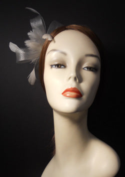 Horsehair and Feather Fascinator with Vintage Inspired Brooch