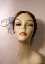Load image into Gallery viewer, Horse Hair/Crinoline Fascinator with Coque Feathers and Vintage Style Brooch Center