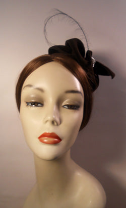 Velour Freeform Swirl Fascinator with Vintage Inspired Brooch and Feather