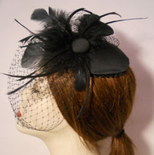 Load image into Gallery viewer, Bridal Silk Cap Fascinator with Face veil and Feathers