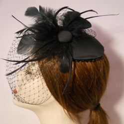 Bridal Silk Cap Fascinator with Face veil and Feathers