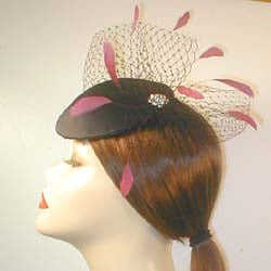 Satin Fascinator with Birdcage Veiling ,Vintage Inspired Brooch and Coque Feathers