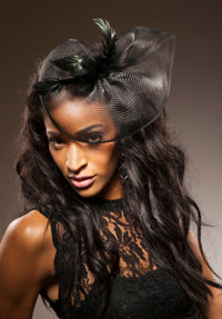 Horse Hair Fascinator with Long Iridescent Coque Feathers