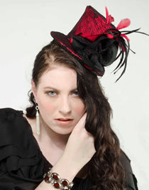Mini Top Hat with Lace Overlay, Silk Flower and Coque Feathers