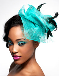 Sinimay Straw Free Form Frayed Fascinator with Coque Feathers.