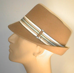 Fur Felt Tear Drop Fedora with Stripped Band and Silver Buckle